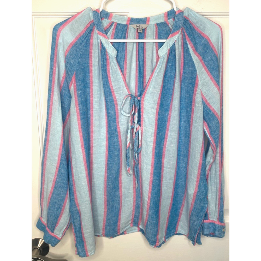 RAILS Women's Kona Stripe Brielle Top Sz M Linen Ecovero Casual Beachy Coastal